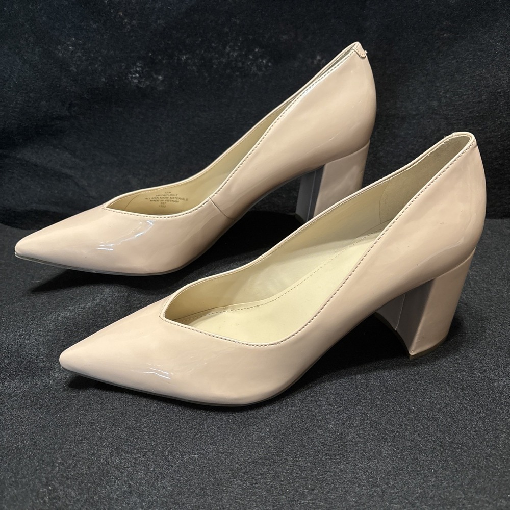 Marc Fisher Caitlin Pointed Toe Slip On Pumps Block Heels Beige Women's 10 EUC